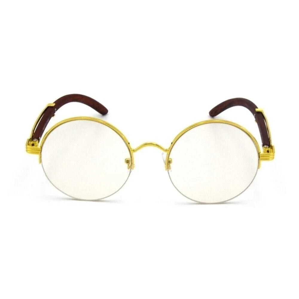 Women Eyeglasses Gold Frame Wood Arm Clear Lens Fashion Hip Hop Street Wear 2026